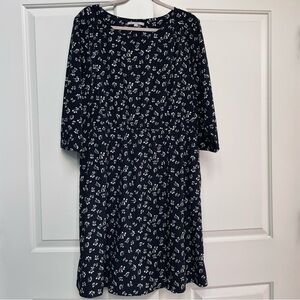 Gap Black Ivory Cherry Print Blouson Pockets Lightweight Popover Mini Dress